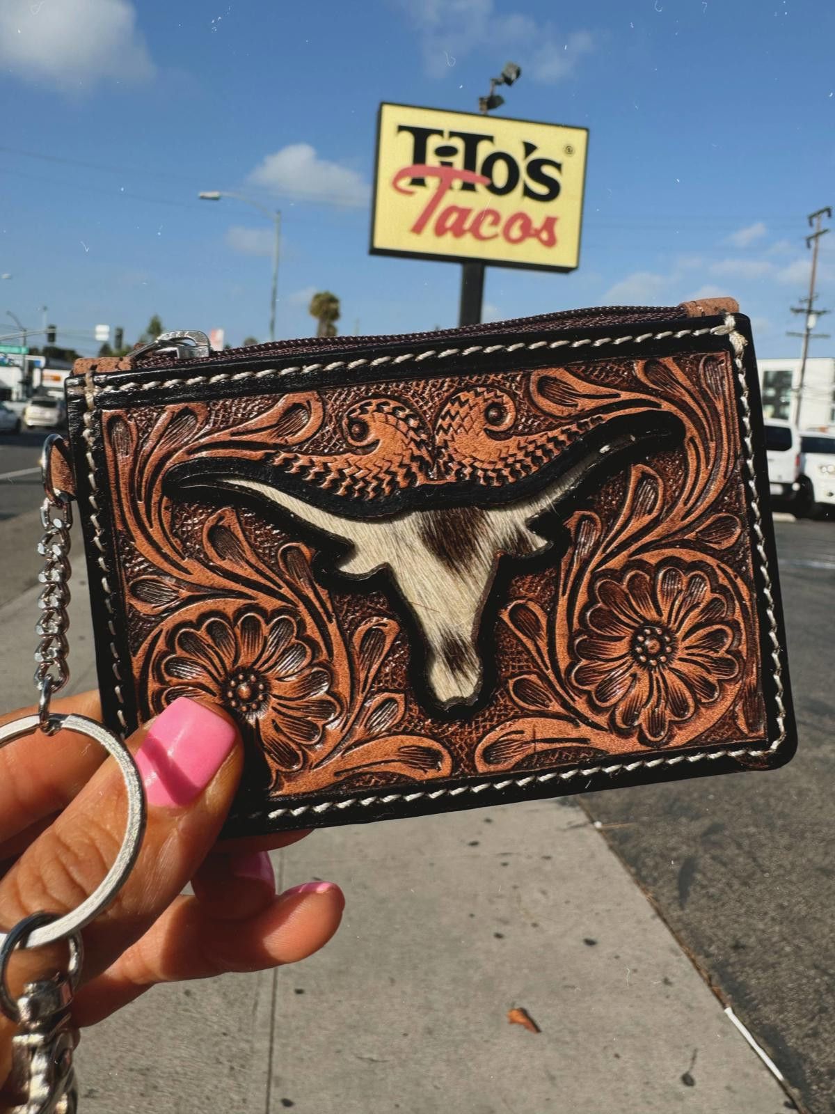 Other Longhorn Freebird Western Cowhide Leather Keychain Wallet Size ONE SIZE - 2 Thumbnail