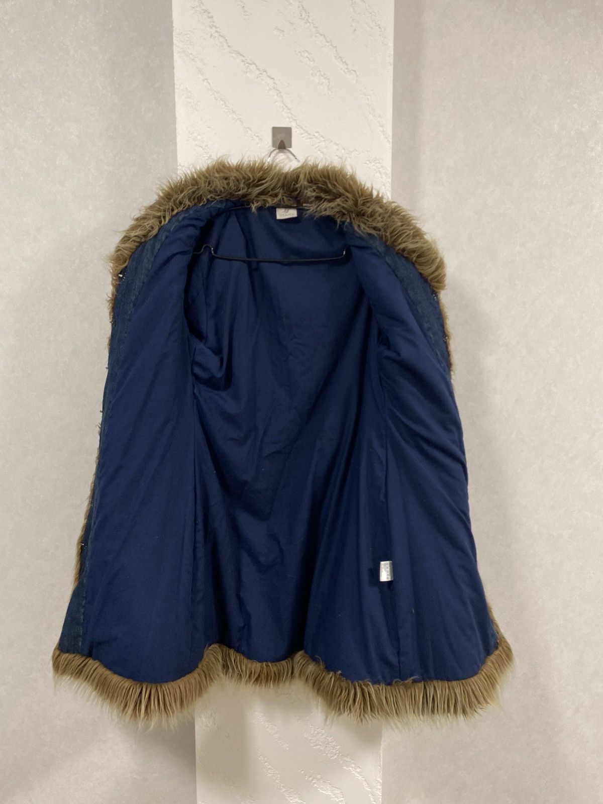 Vintage Y2K Fur Denim Coat Trench Jacket Miss Sixty Style