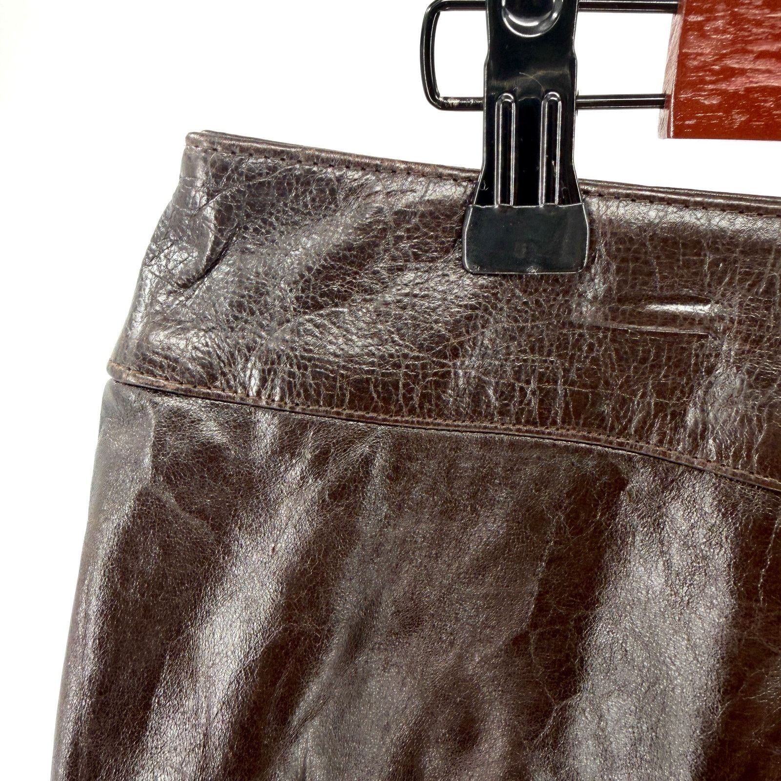 Laundry by Shelli Segal Vintage 90s Chocolate Brown Genuine Leather Pencil Skirt Size 34" / US 12 / IT 48 - 2 Thumbnail
