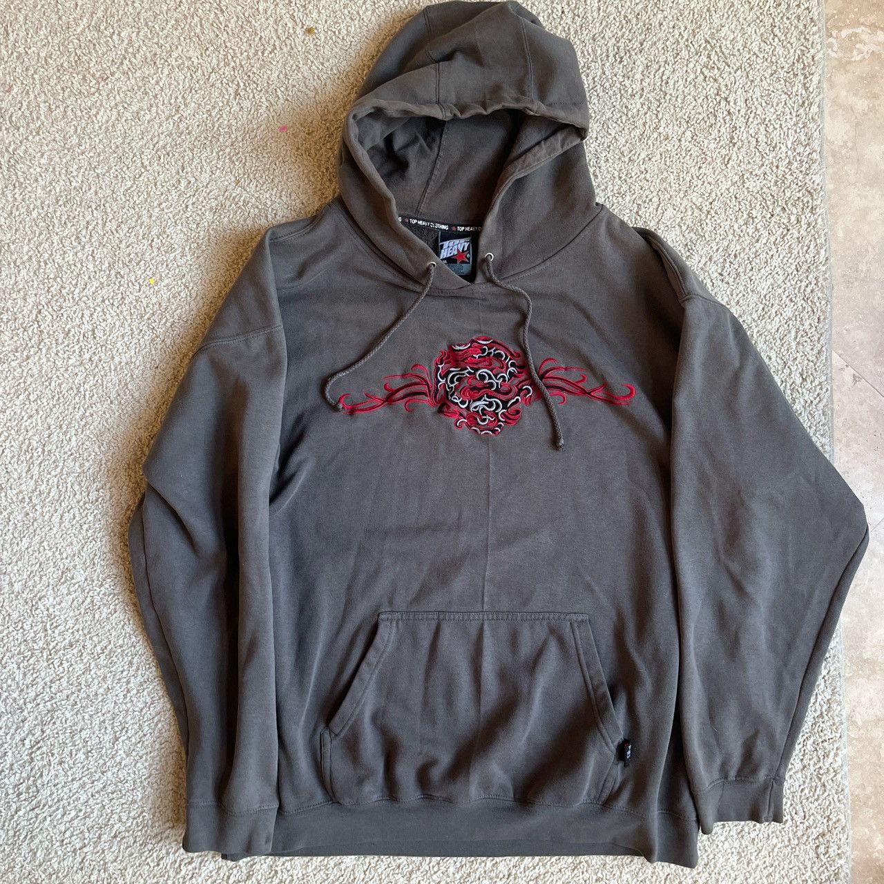 image of Jnco Top Heavy Embroidered Hoodie in Grey, Men's (Size XL)