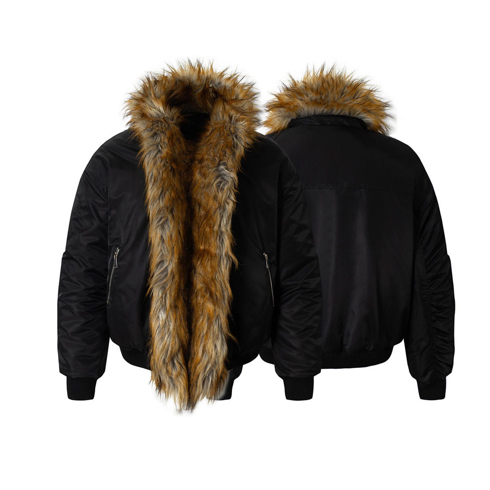 Japanese Brand Black Bomber Jacket with Faux Fur Trim, Warm Winter Coat Size M / US 6-8 / IT 42-44 - 4 Thumbnail