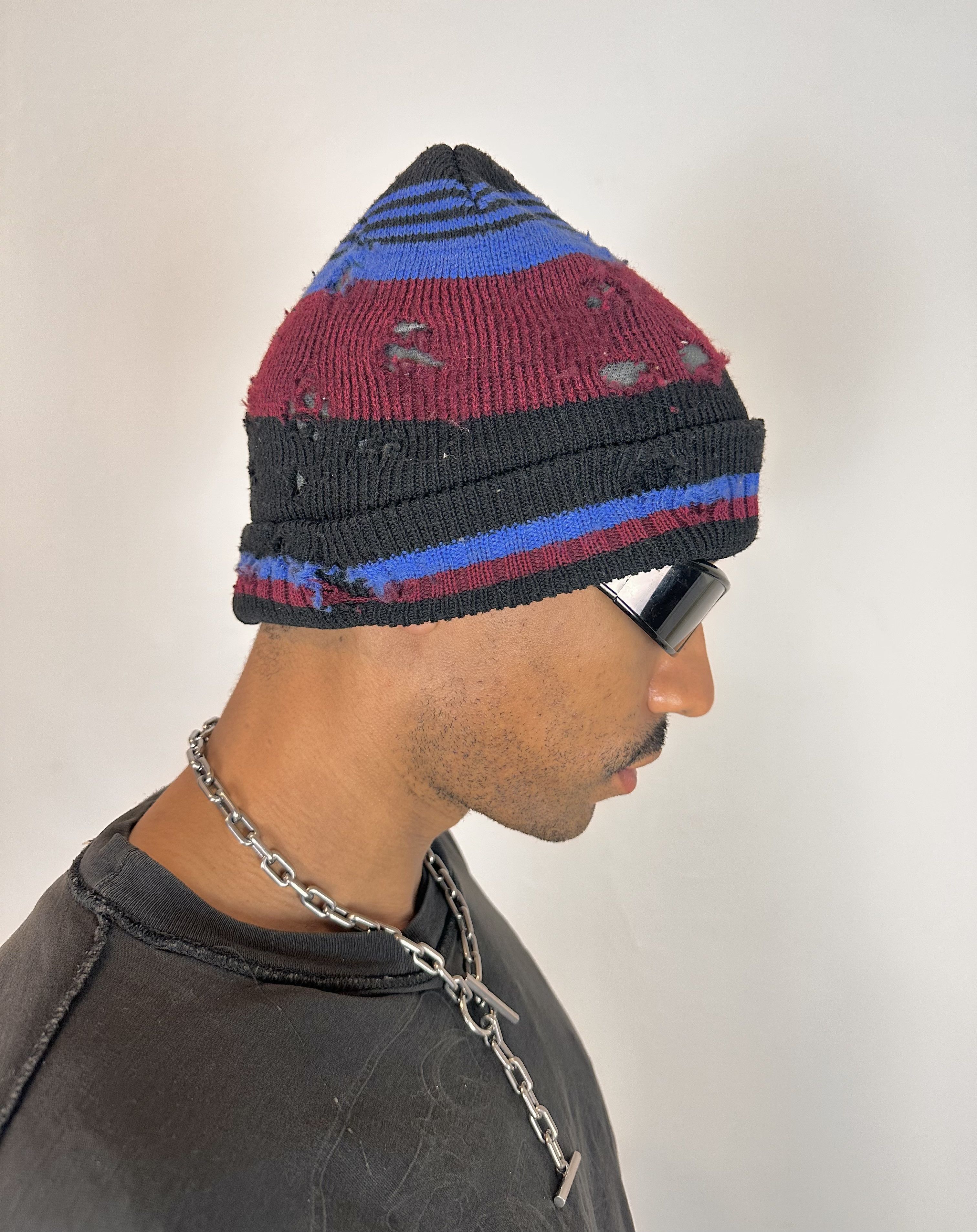 Vintage ASTROBOI* Burgundy/Black/Blue Striped Grunge Beanie Size ONE SIZE - 2 Thumbnail