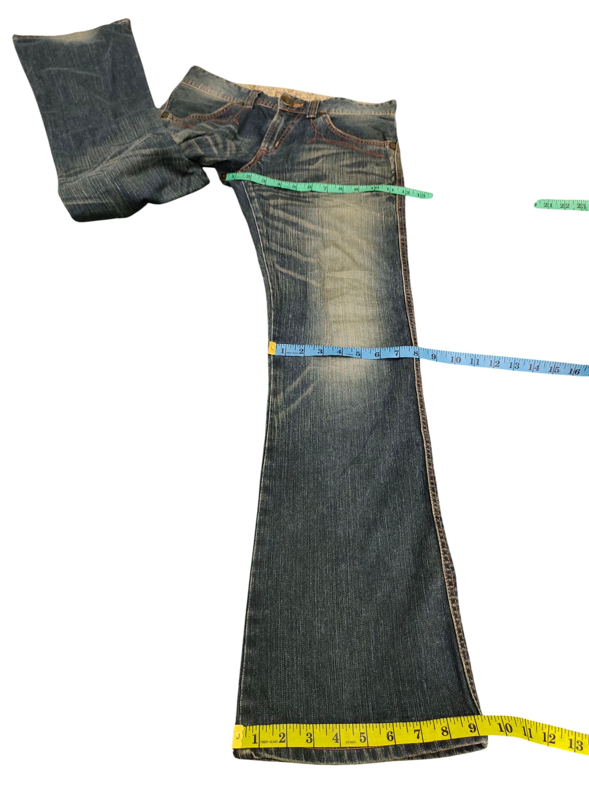 Tornado Mart Flare Jeans Edwin Blue Trip Leather Trim Clawmark Bootcut Size US 29 - 18 Thumbnail