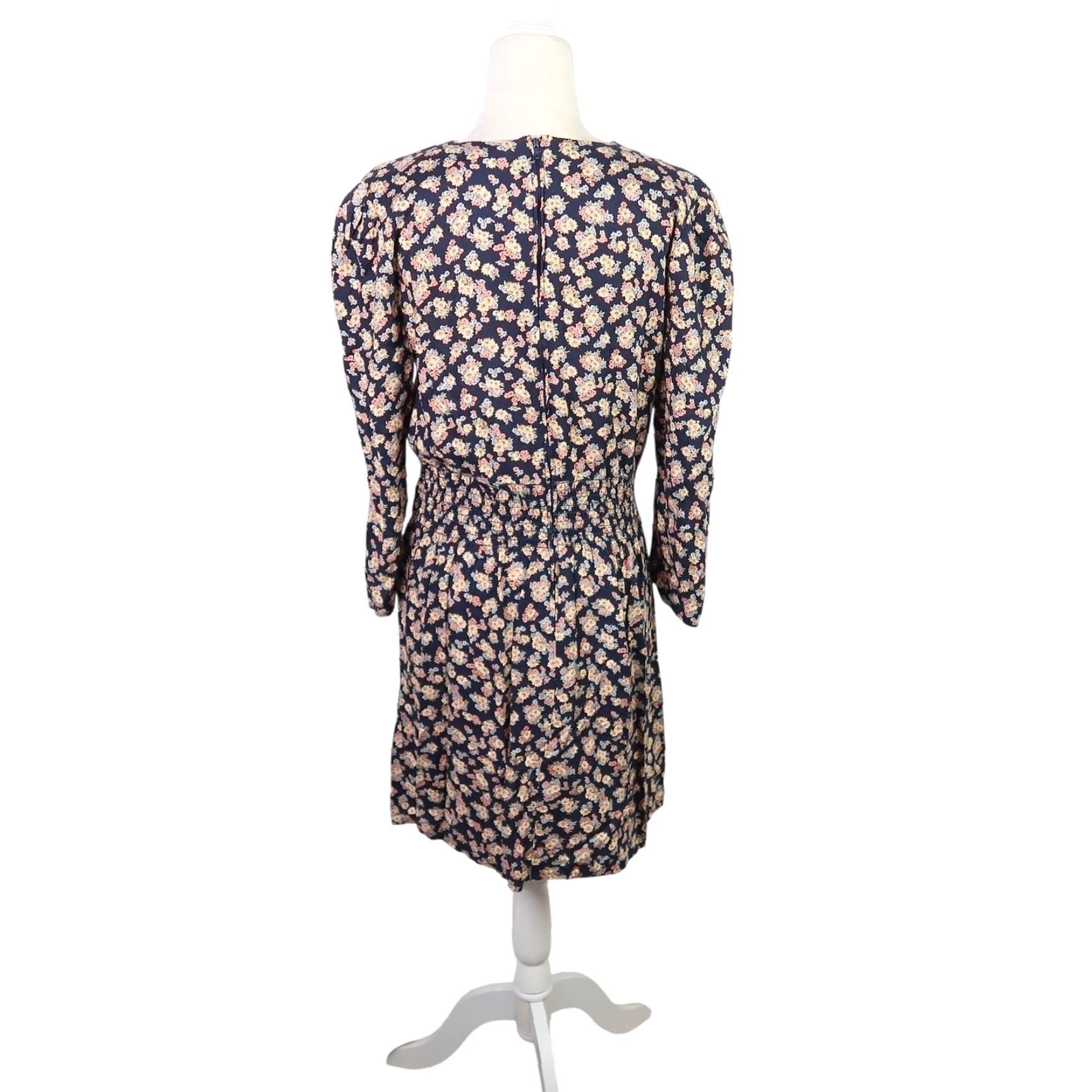 Vintage VINTAGE Lisa Dress Bohemian 90s Floral Long Sleeve Mini Navy Blue Cream Womens 10 Size L / US 10 / IT 46 - 4 Thumbnail