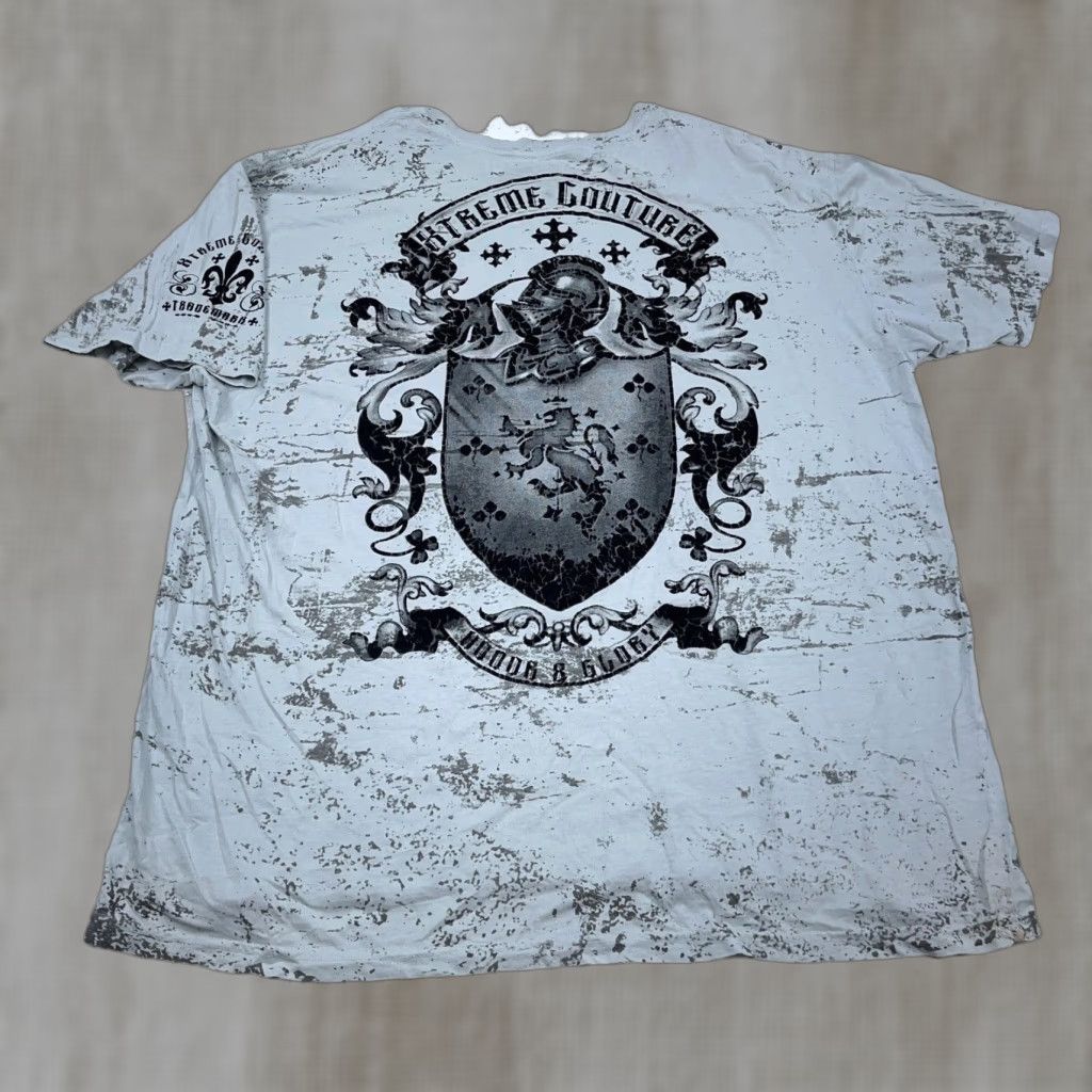 Vintage Xtreme Couture By Affliction T-Shirt Men 3XL Gray Graphic Print Gothic Grunge Skull USA 90s style Shirt Mens Size US XXL / EU 58 / 5 - 1 Thumbnail