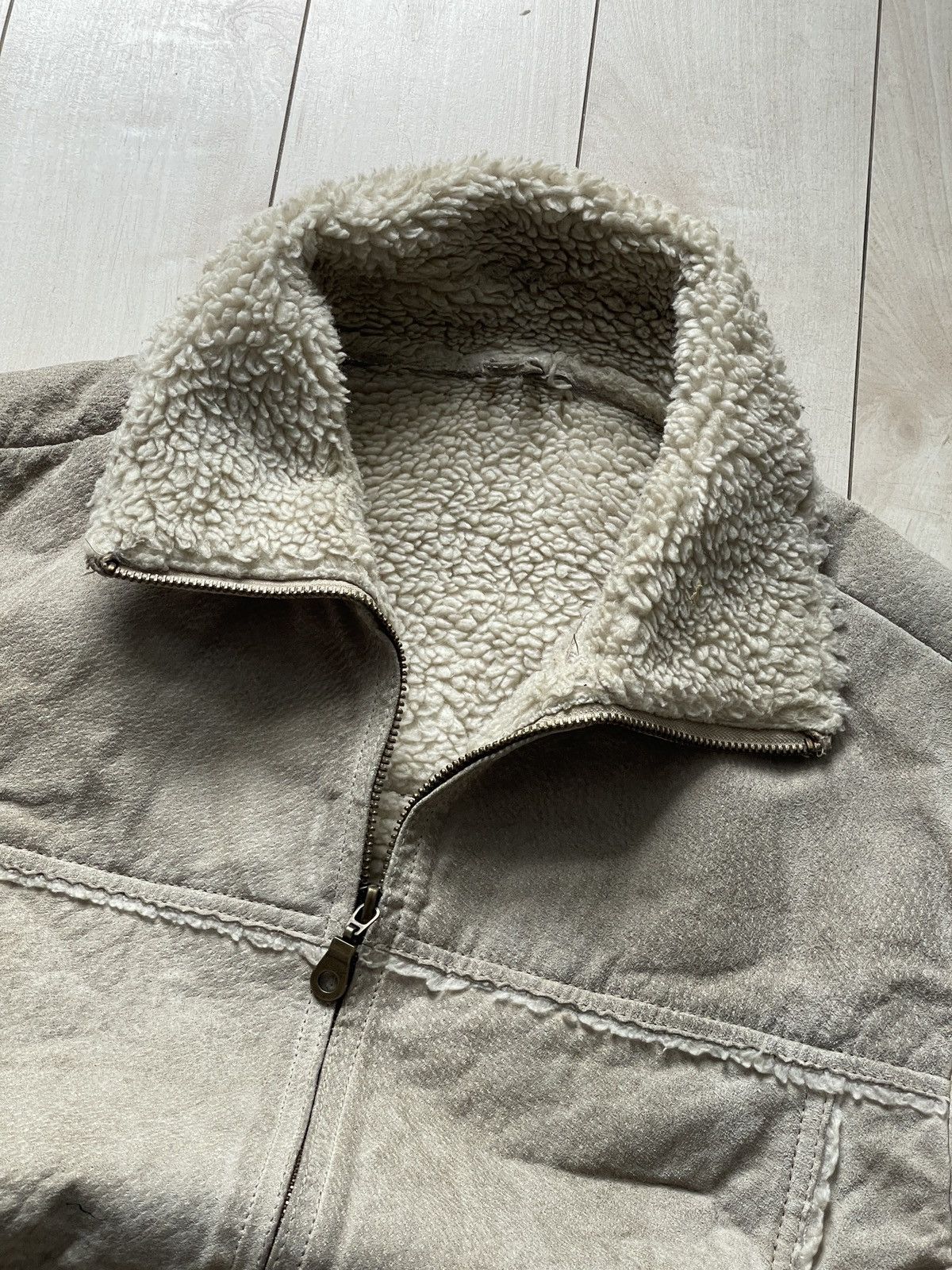 Vintage Beige Leather jacket with teddy fur inside Size US M / EU 48-50 / 2 - 8 Thumbnail