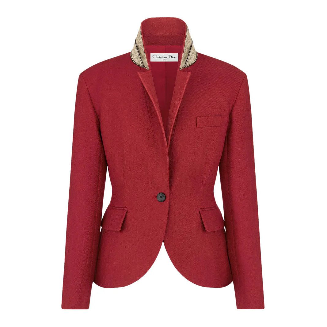 Dior DIOR $4700 Red Wool/Silk FItted Jacket New & Authentic (Wome Size XS / US 0-2 / IT 36-38 - 1 Thumbnail