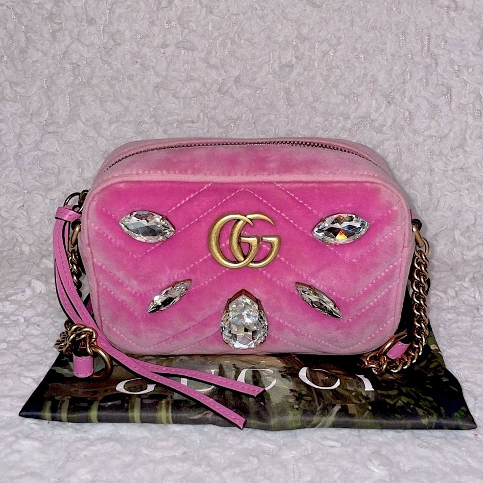 Gucci Gucci GG Marmont Velvet Crystal Mini Bag Pink 448065 Size ONE SIZE - 1 Thumbnail