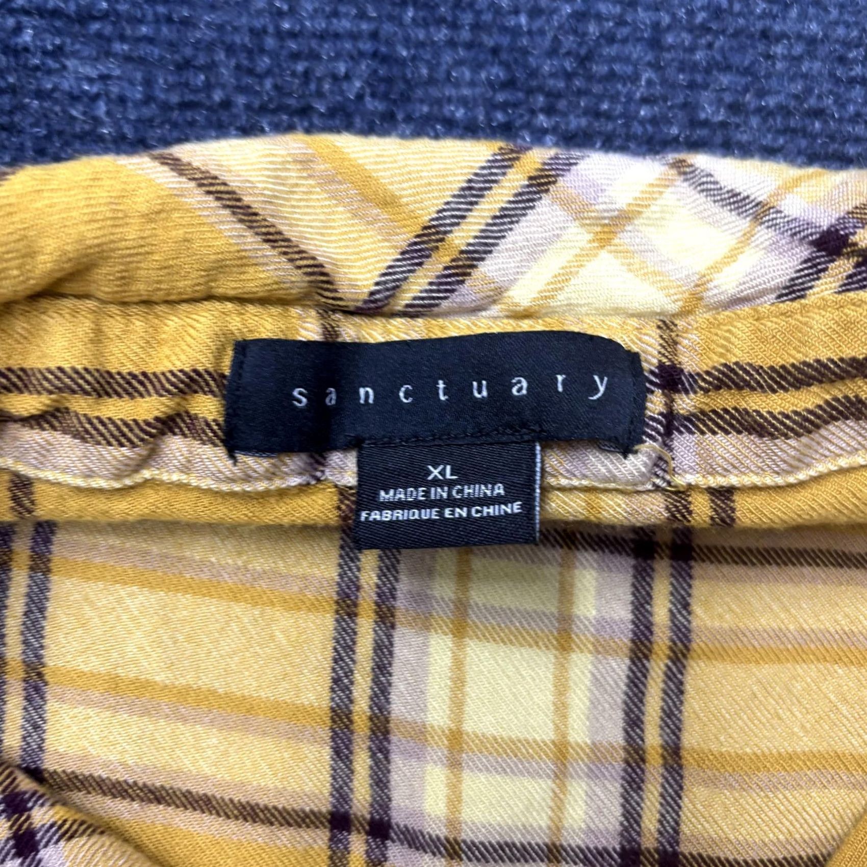 Sanctuary Sanctuary Flannel Shirt Womens XL Yellow Plaid Long Sleeve Button-Up Casual Top Shirt Size XL / US 12-14 / IT 48-50 - 2 Thumbnail