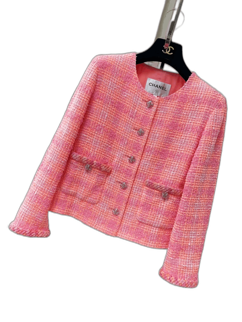 Chanel Chanel Pink Plaid Knit Coat 24C Early Spring Show Style Size S / US 4 / IT 40 - 1 Thumbnail