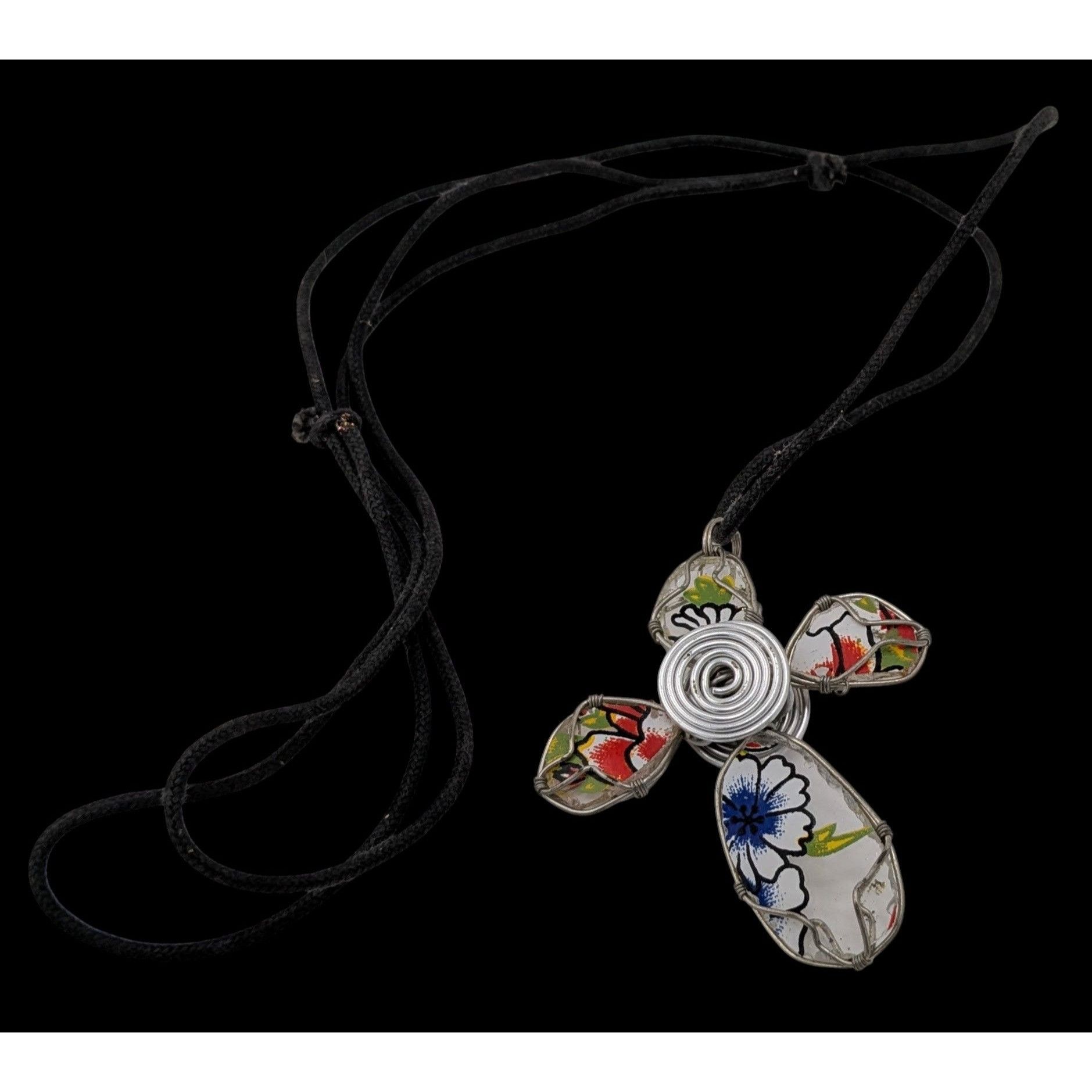Other Floral Wire Wrapped Glass Cross Pendant Necklace Size ONE SIZE - 1 Thumbnail