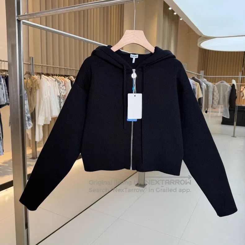 Loewe Loewe Black Wool Hooded Short Jacket with Back Logo Size XS / US 0-2 / IT 36-38 - 1 Thumbnail