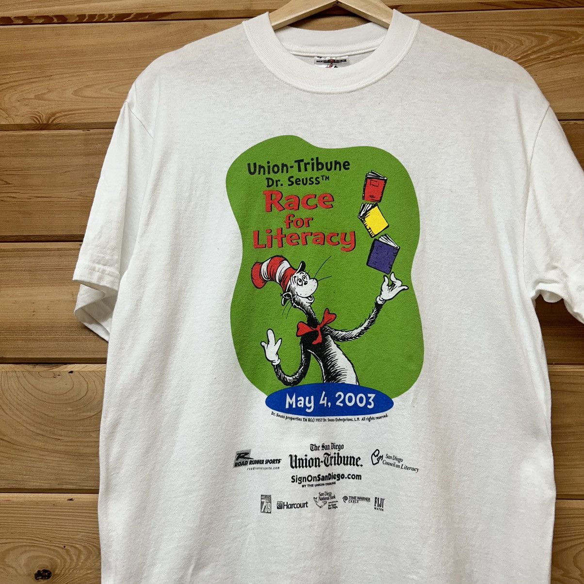 Vintage Vintage Dr Seuss Cat In The Hat Race For Literacy T Shirt Size US M / EU 48-50 / 2 - 2 Thumbnail