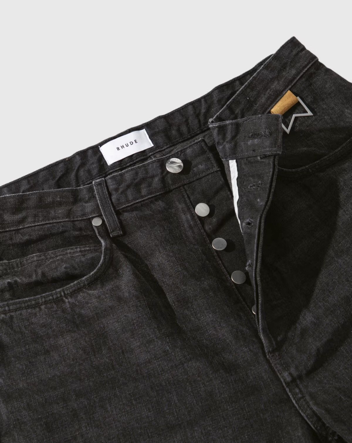 RHUDE Classic Denim Black Jeans Logo Size 34 Pocket Logo