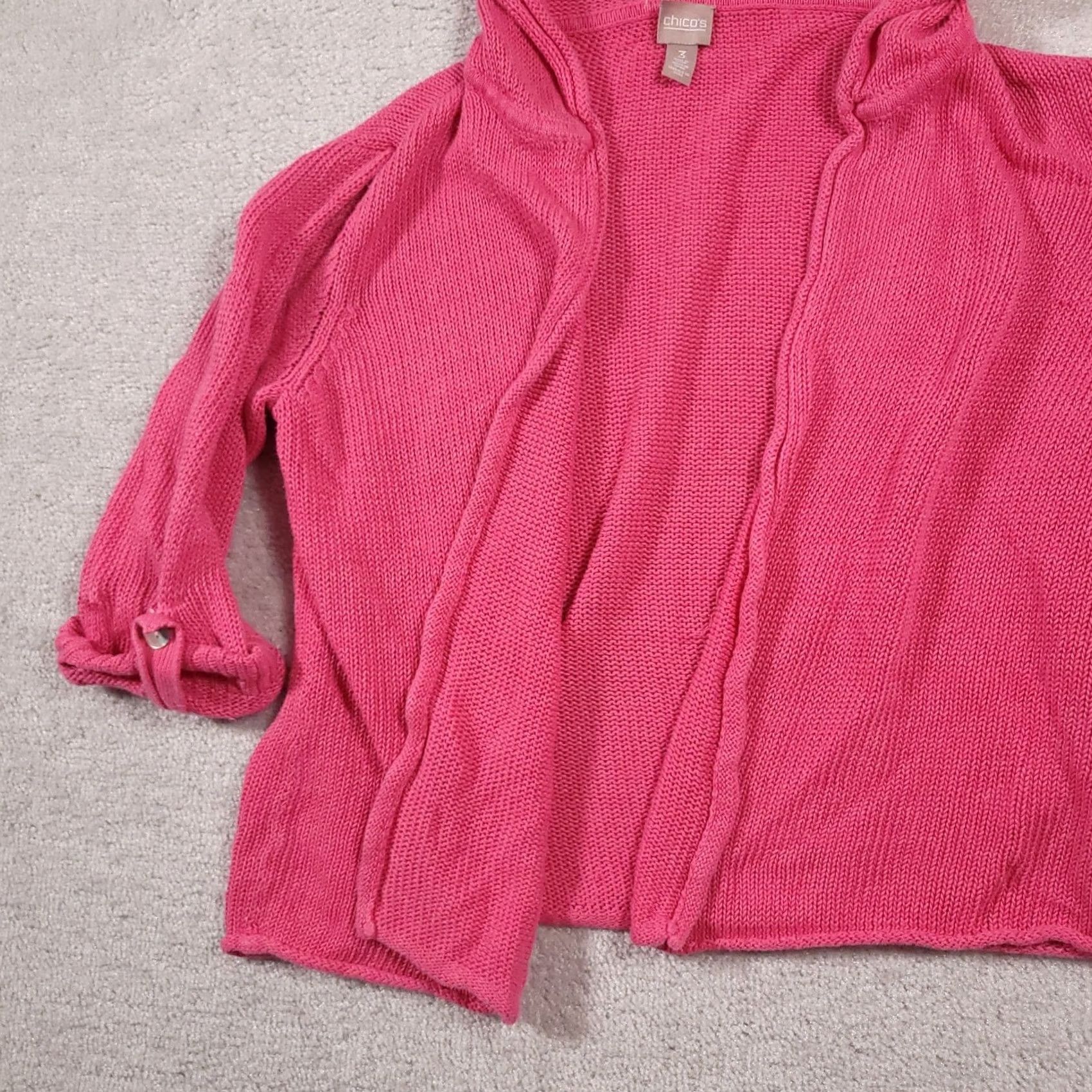 Vintage Chico's Sweater Women's XL Pink Hooded Open Front Chunky Knit Cardigan Boho Beach Casual Fall Winter Spring Summer Women Mens (if applicable) Size XL / US 12-14 / IT 48-50 - 4 Thumbnail