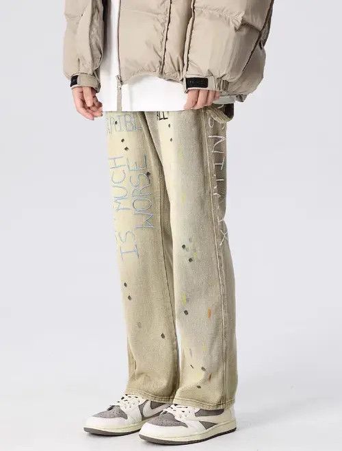 Jean Vintage embroidered splash-ink distressed washed jeans Size US 32 / EU 48 - 2 Thumbnail