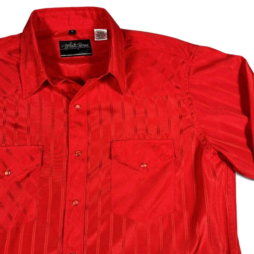 Vintage VINTAGE White Horse Western Shirt Men Large Red Striped Sheen Cowboy 90s Button-Up Snap-Front Long Sleeve Chest 23 Size US L / EU 52-54 / 3 - 2 Thumbnail