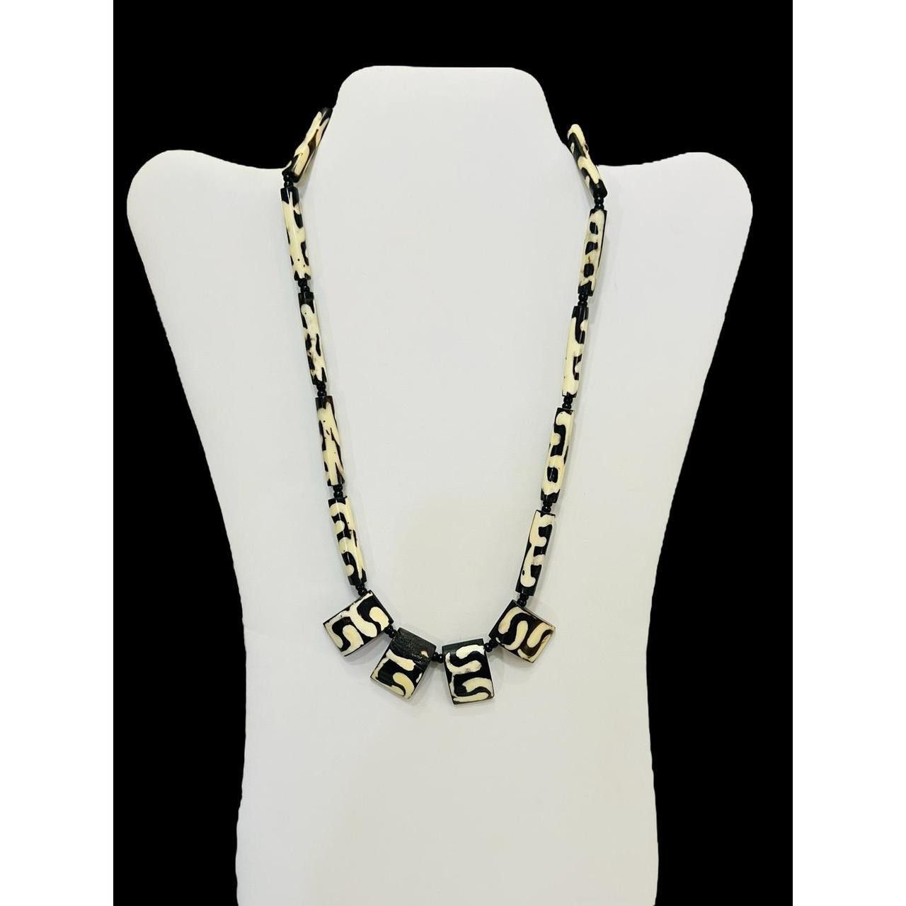 Handmade Vintage African Batik Bone Bead Necklace Tribal Beads Size ONE SIZE - 1 Thumbnail