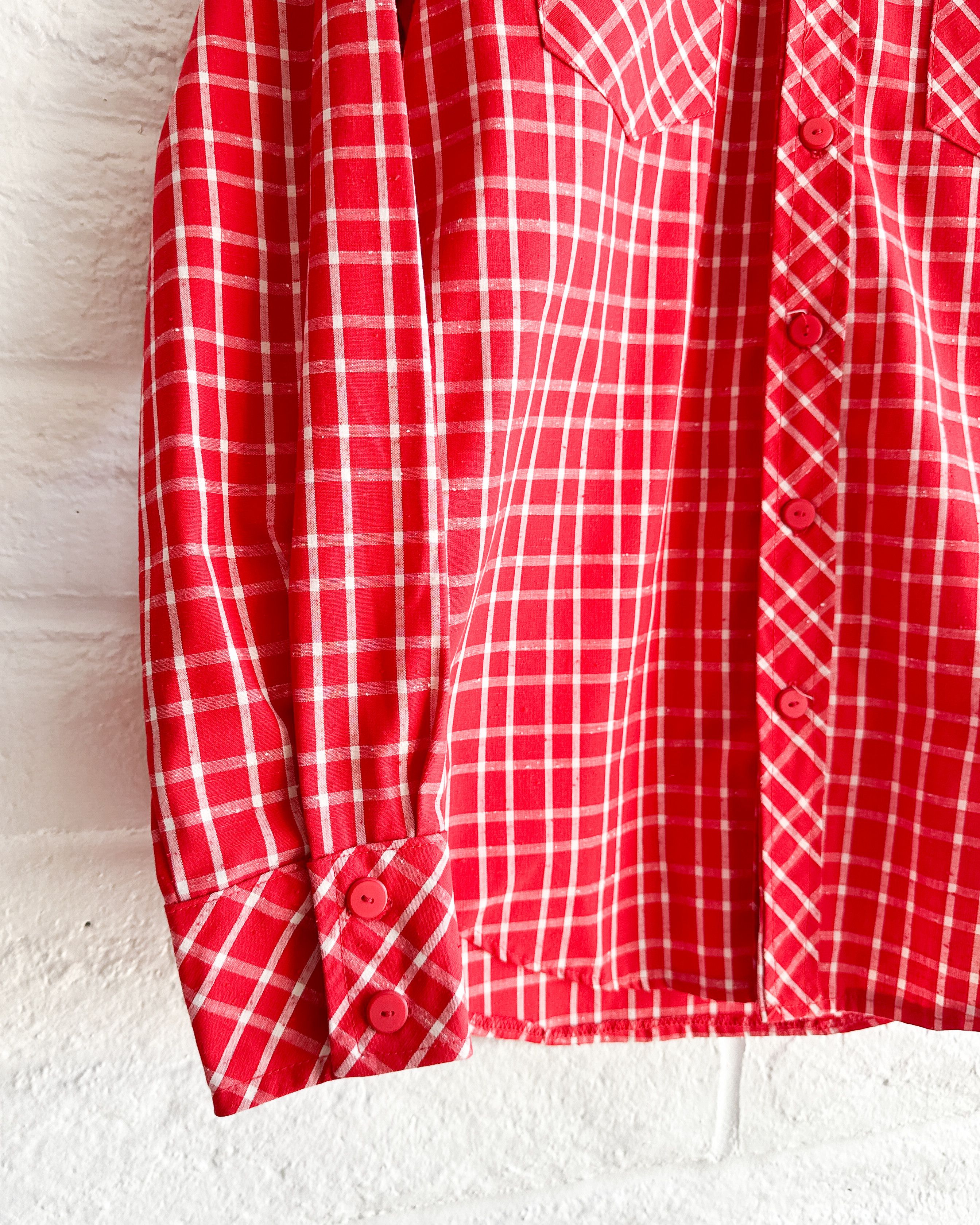 Vintage Vintage 90s Knott's Berry Farm Gingham Plaid Shirt Red White Size US M / EU 48-50 / 2 - 4 Thumbnail