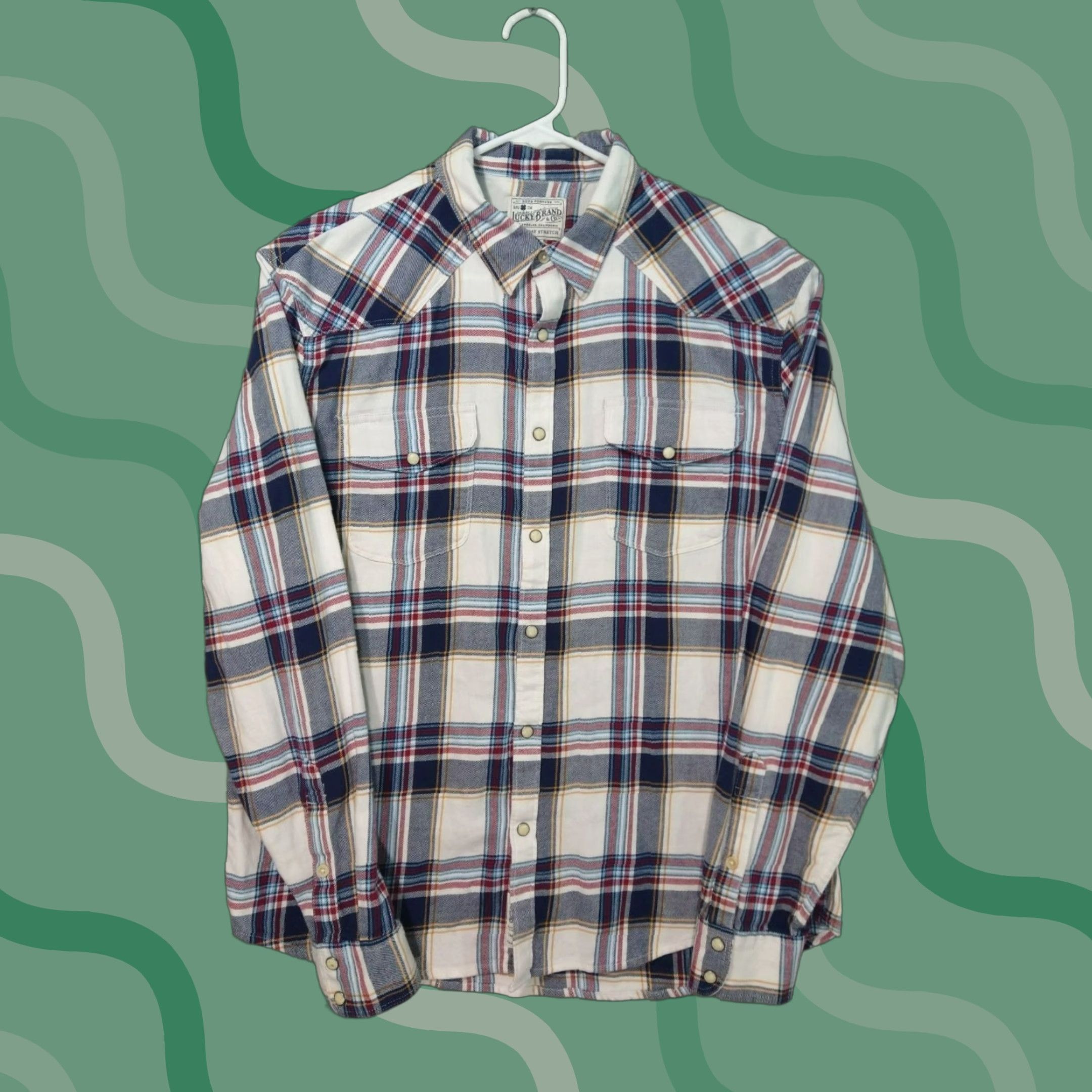Lucky Brand Lucky Brand Shirt Mens Large White Plaid Flannel Saturday Stretch Pearl Snap Button-Up Casual Confident Classic 90s? Size US L / EU 52-54 / 3 - 1 Thumbnail