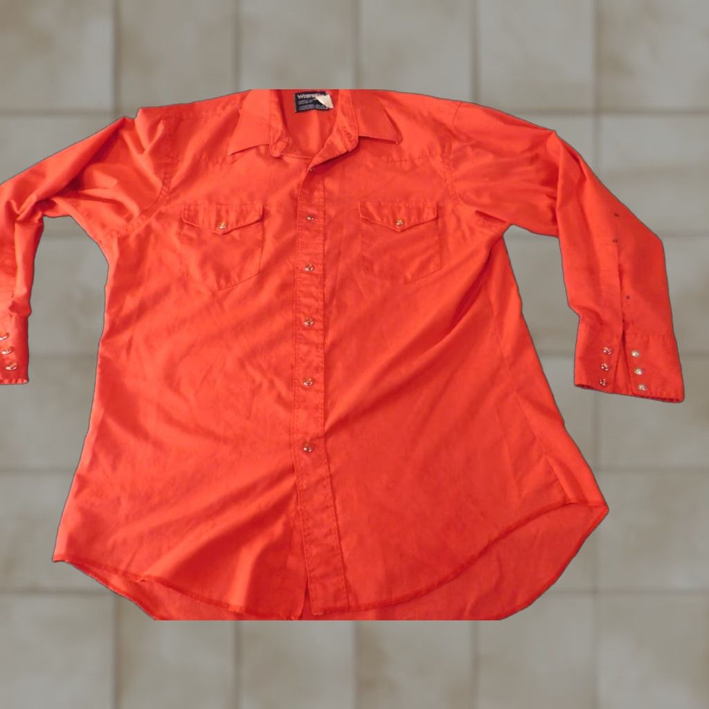 Wrangler Wrangler Shirt Mens 16.5 Red Cowboy Button-Up Long Sleeve Collared Knit Cotton Western Size US XL / EU 56 / 4 - 1 Thumbnail