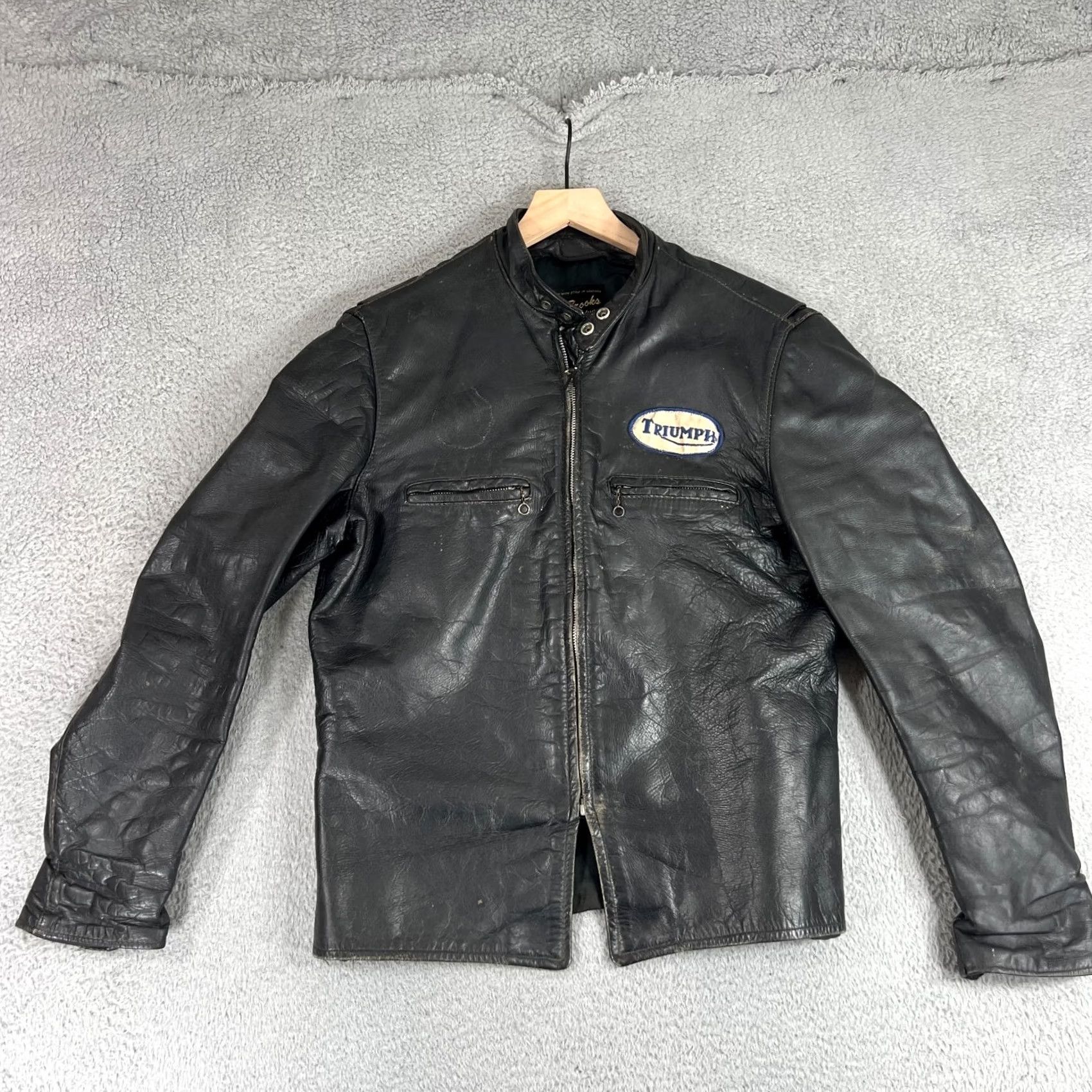 Brooks VINTAGE Brooks Leather Cafe Racer Jacket Sz 40 Black Motorcycle/ Biker 1960s Mens Size US XXS / EU 40 - 2 Thumbnail
