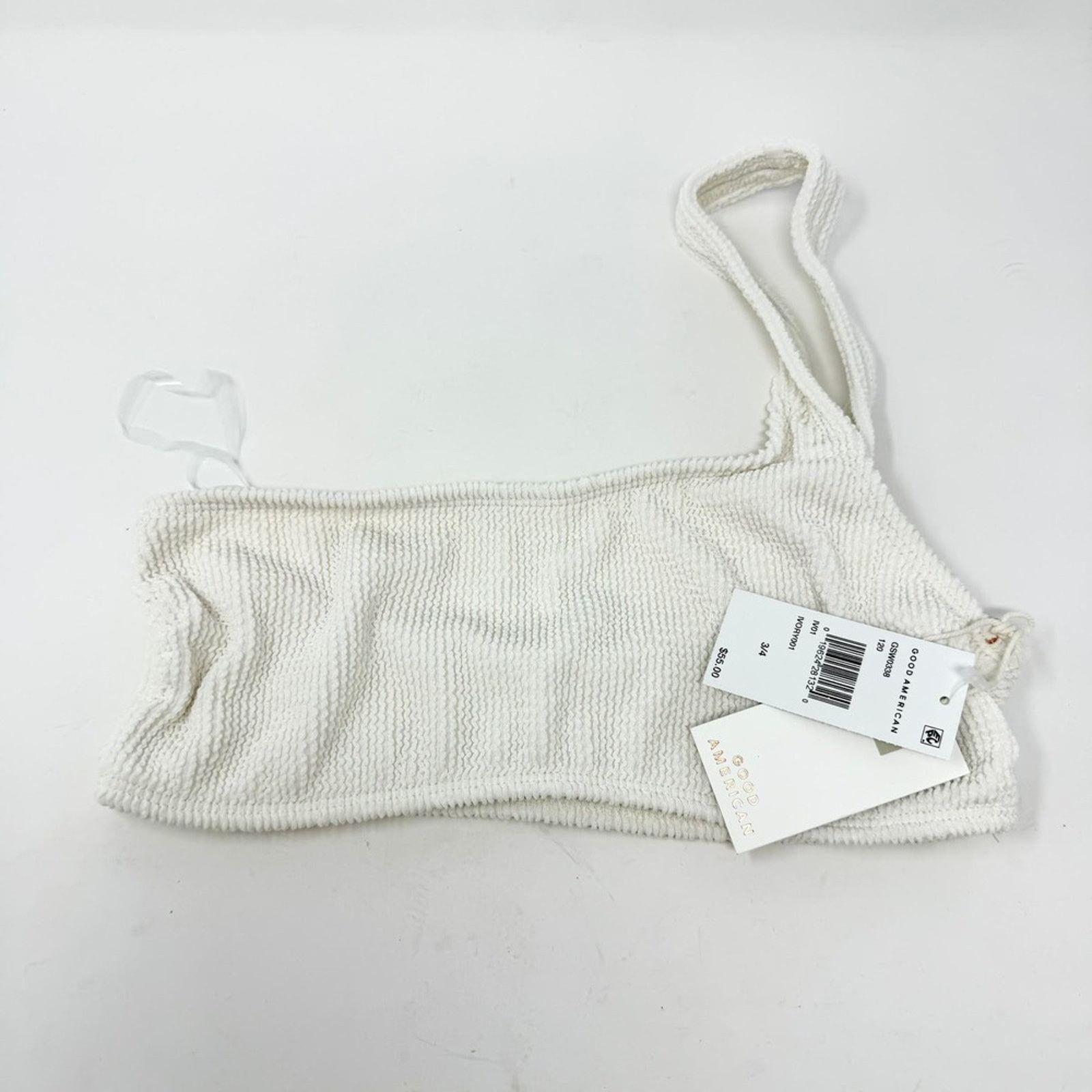 Good American Good American Crinkle Hot Shoulder Swim Top Ivory 3/4 L/XL Size ONE SIZE - 2 Thumbnail