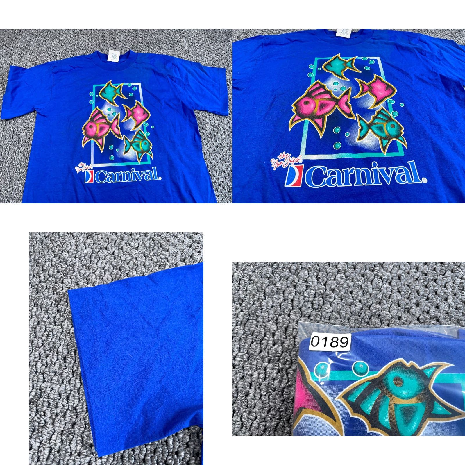 Nautica VTG Carnival Cruise T-Shirt Nautical Blue Adult XL Cotton Short Sleeve Crew Neck Single Stitch Fish Print Men Size US XL / EU 56 / 4 - 8 Thumbnail