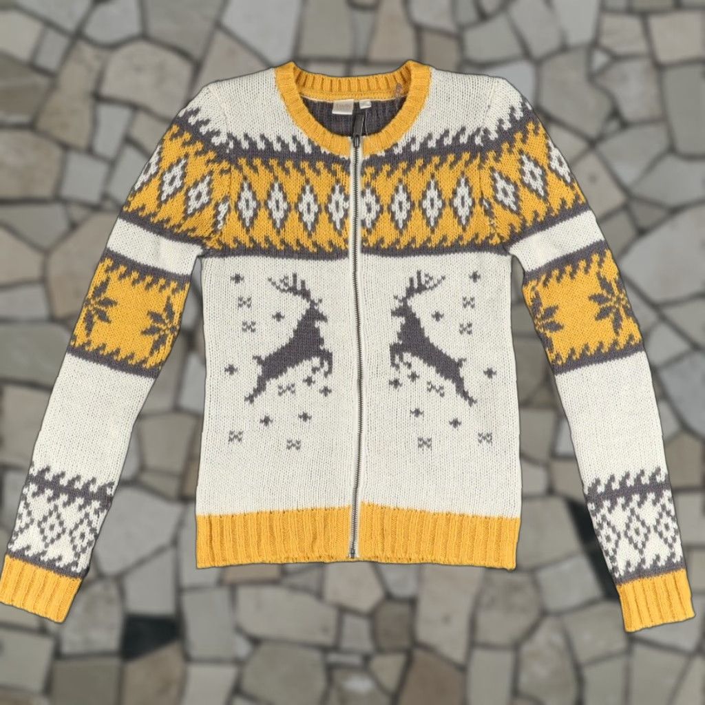 Simons Twik Reindeer Wool Alpaca Full Zip Sweater Beige Yellow P/S Women Winter Fall Slim Knit Round Neck Size S / US 4 / IT 40 - 1 Thumbnail