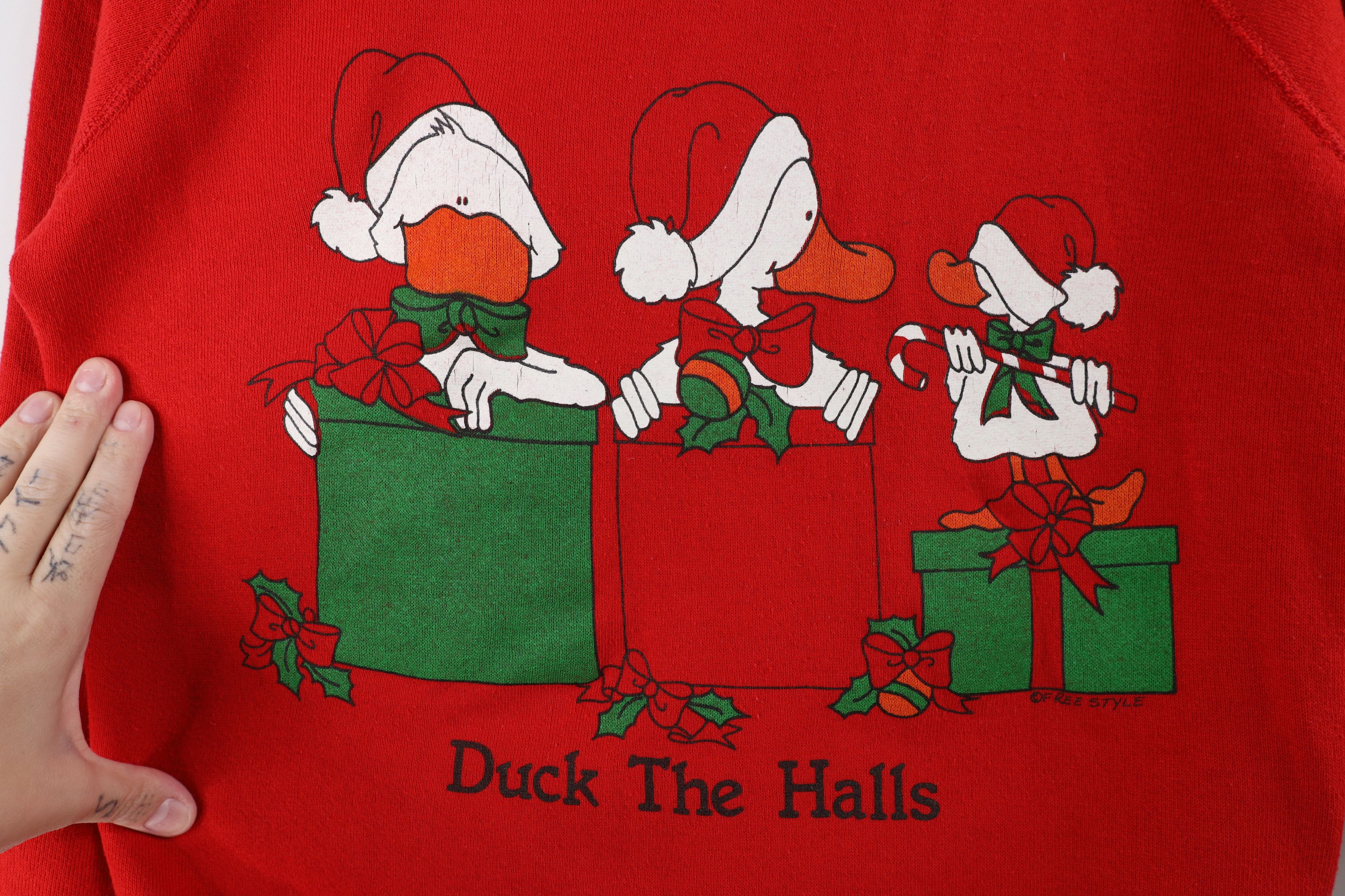 Vintage Vintage 80s Christmas Duck the Halls Sweatshirt Red USA Size M / US 6-8 / IT 42-44 - 4 Thumbnail
