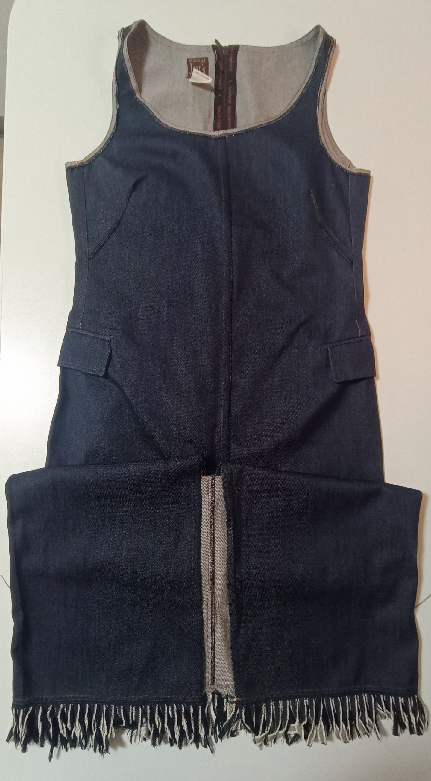 Jean Paul Gaultier Fall 1992- GaultierJeans - Fringed denim long dress Size L / US 10 / IT 46 - 13 Thumbnail