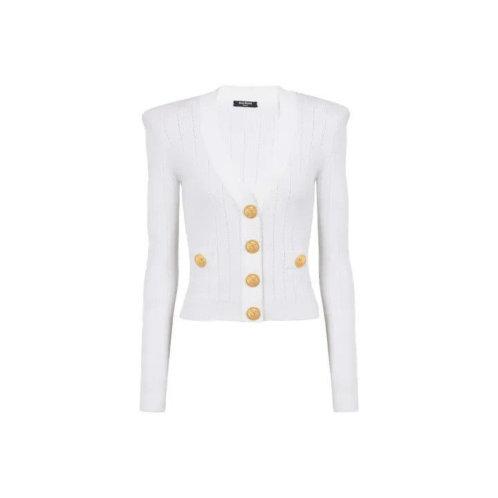 Balmain Balmain White Button Detail Knit Top -2507 Size US M / EU 48-50 / 2 - 1 Thumbnail