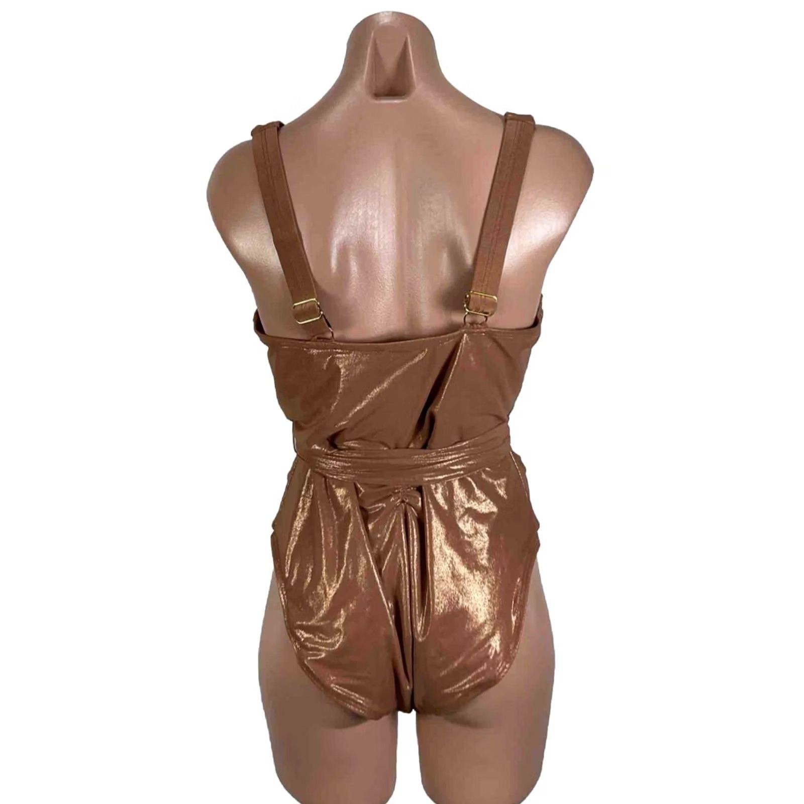 Vintage SwimsuitsForAll RoseGold Metallic Tie Front Gabifresh Size 14 D/DD One Piece Swim Skirt Adult Womens Navy Gold DD Size ONE SIZE - 2 Thumbnail
