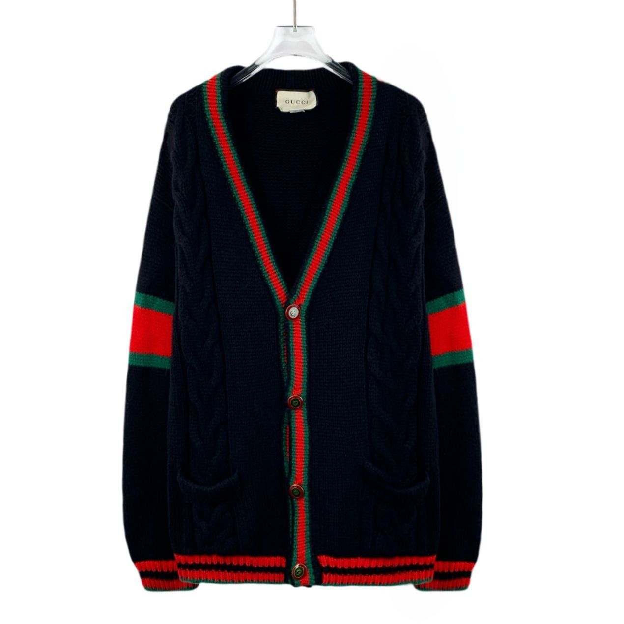 Gucci Gucci Black Wool Striped V-Neck Long-Sleeve Knitted Cardigan Size M / US 6-8 / IT 42-44 - 1 Thumbnail