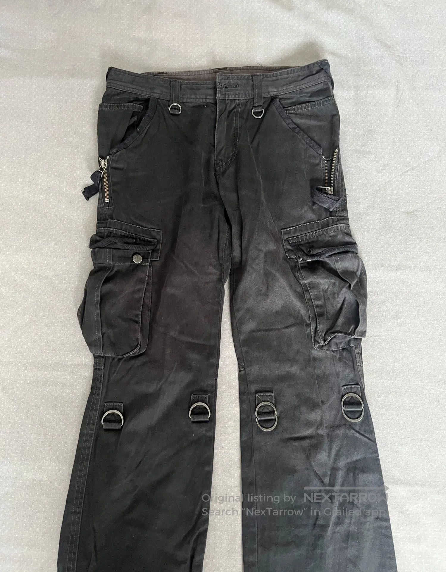 Tornado Mart Black Cargo Pants with Zip Pockets and Metal Rings. Size US 30 / EU 46 - 2 Thumbnail