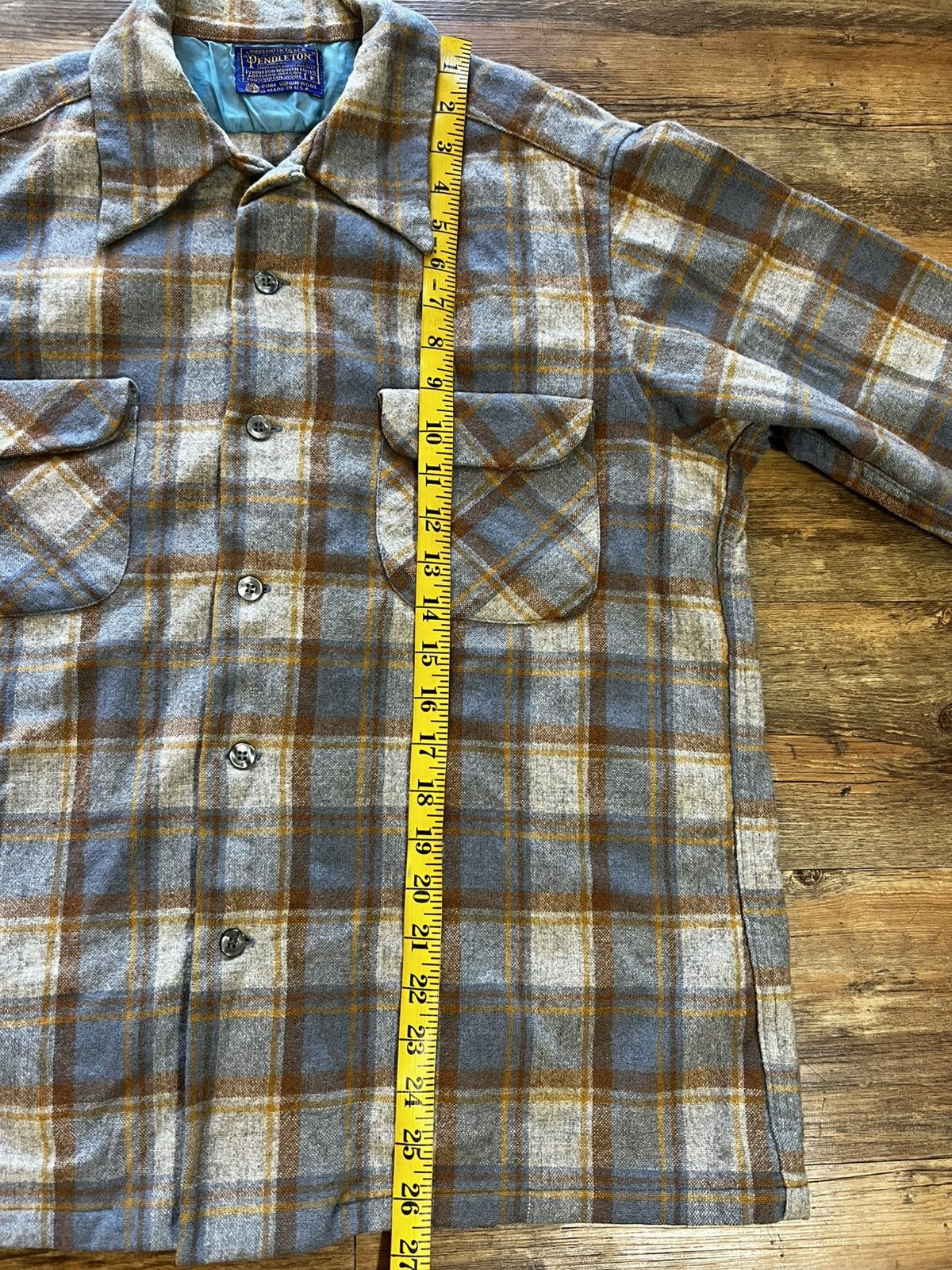Flannel Vintage 1960's-1970's Pendleton Wool Grey/ Rust Plaid Shirt Size US M / EU 48-50 / 2 - 12 Thumbnail