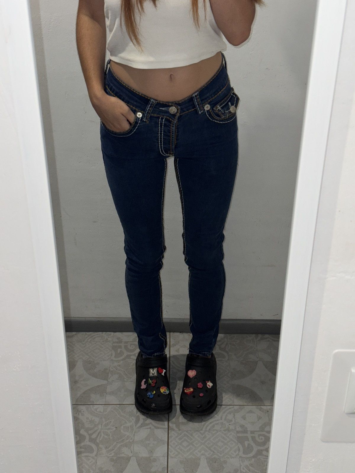 True Religion VINTAGE TRUE RELIGION CONTRASTING SEAMS SKINNY JEANS Size 30" / US 8 / IT 44 - 1 Thumbnail