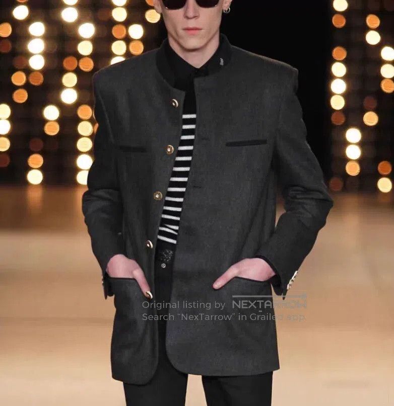 Saint Laurent Paris Saint Laurent Paris Dark Gray Wool Crew Neck Single-Breast Size US S / EU 44-46 / 1 - 8 Thumbnail