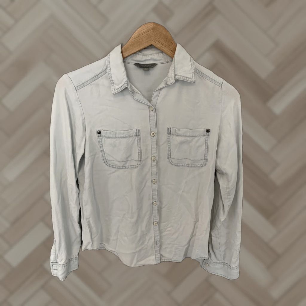Vintage RUBBISH Long Sleeve Button Front Top Women's Small Light Blue Gray Blouse Shirt Adults Small Gray Buttons Long Sleeve Womens Size S / US 4 / IT 40 - 1 Thumbnail
