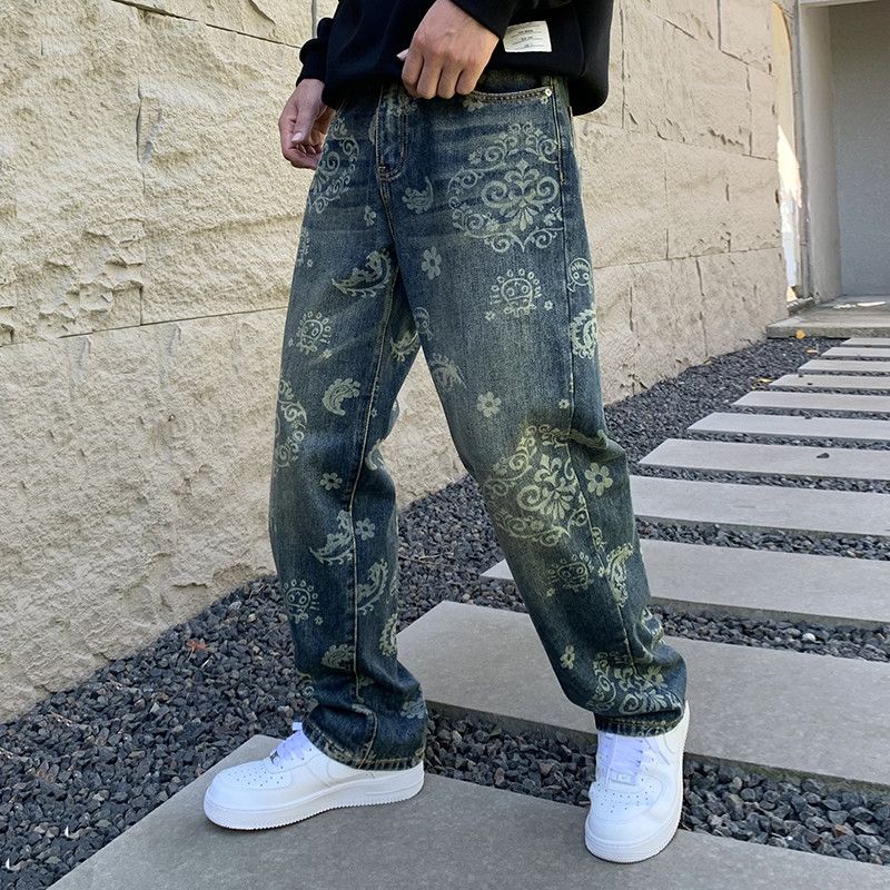Japanese Brand × Vintage Floral Printed Jeans Men's Loose Casual Straight Leg Pants Size US 32 / EU 48 - 2 Thumbnail
