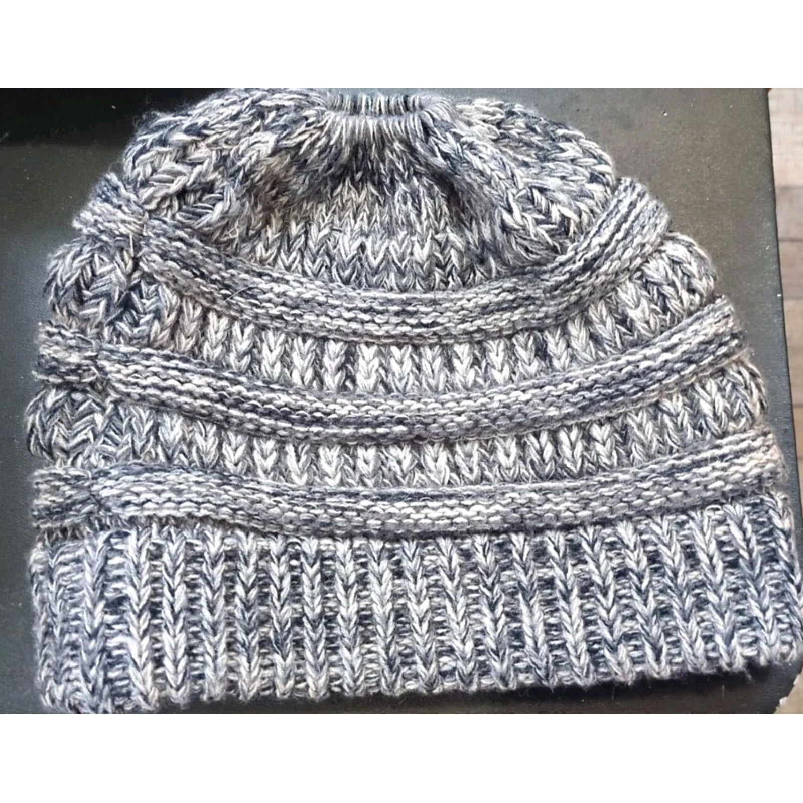 Vintage C.C Exclusives Beanie Hat One Size Black Acrylic Knit Ponytail Hole Logo Women Winter Size ONE SIZE - 3 Thumbnail