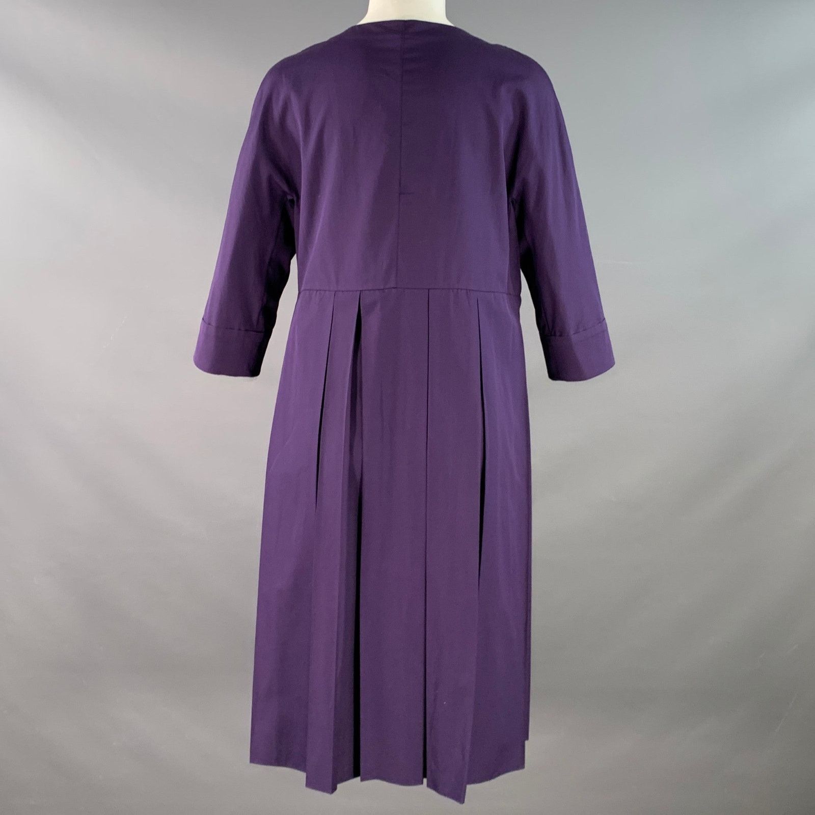 Other Size 6 Purple Cotton Pleated 3/4 Sleeves Half Zip Midi Dress Size M / US 6-8 / IT 42-44 - 4 Thumbnail