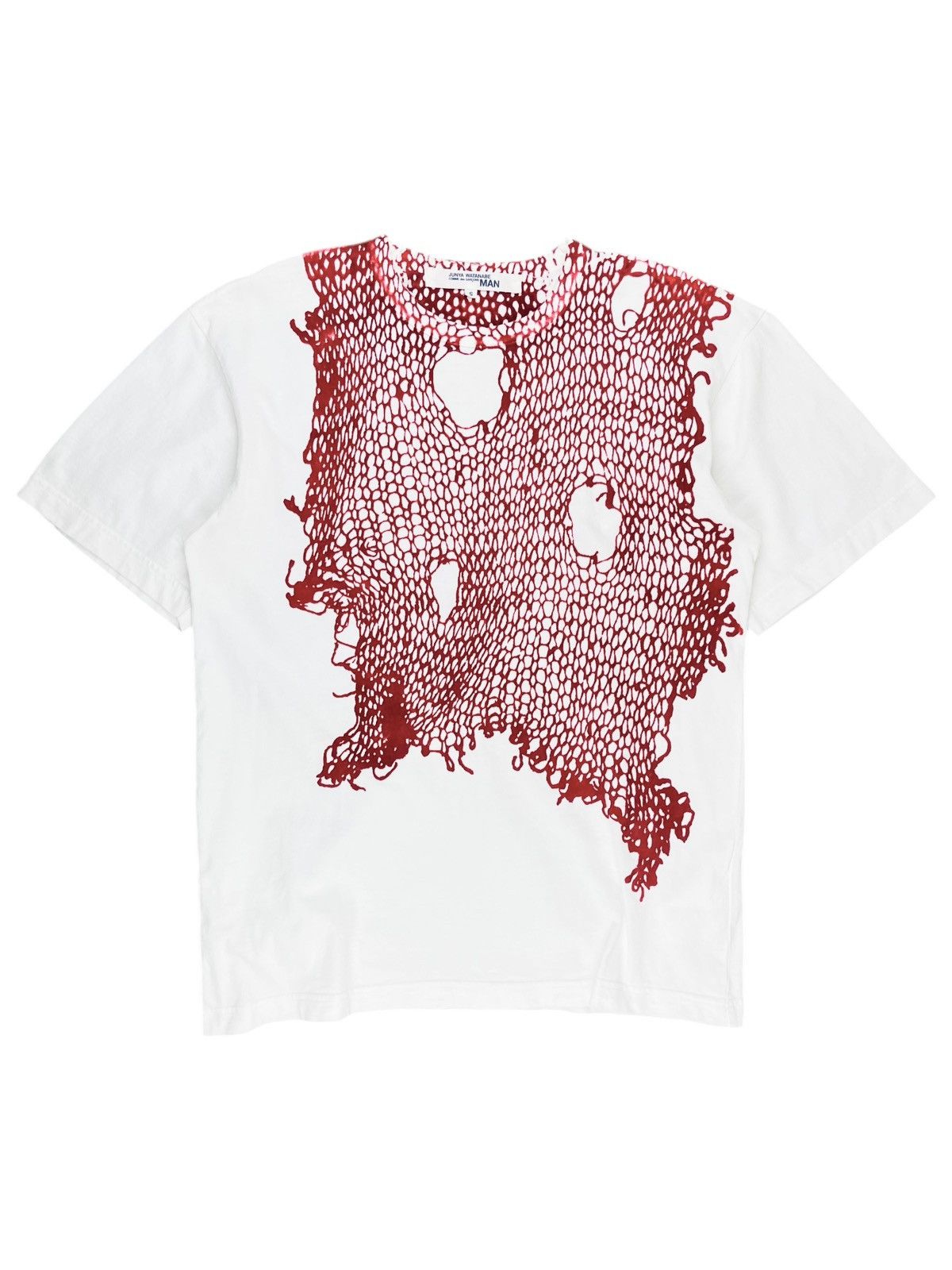 Pre-owned Comme Des Garcons X Junya Watanabe Ss04 Junya Watanabe Velour Mesh Net Tshirt Red