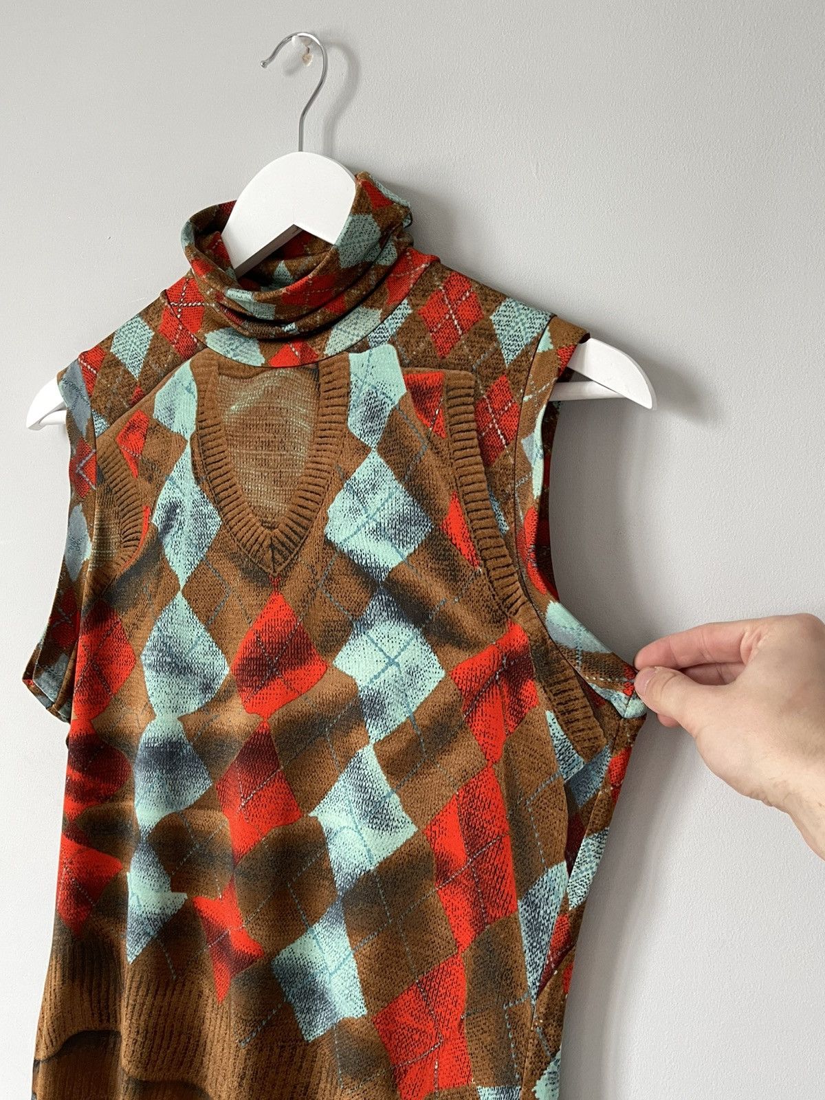 Jean Paul Gaultier Archive 90's Jean Paul Gaultier Argyle Sleeveless Mesh Top Size L / US 10 / IT 46 - 7 Thumbnail