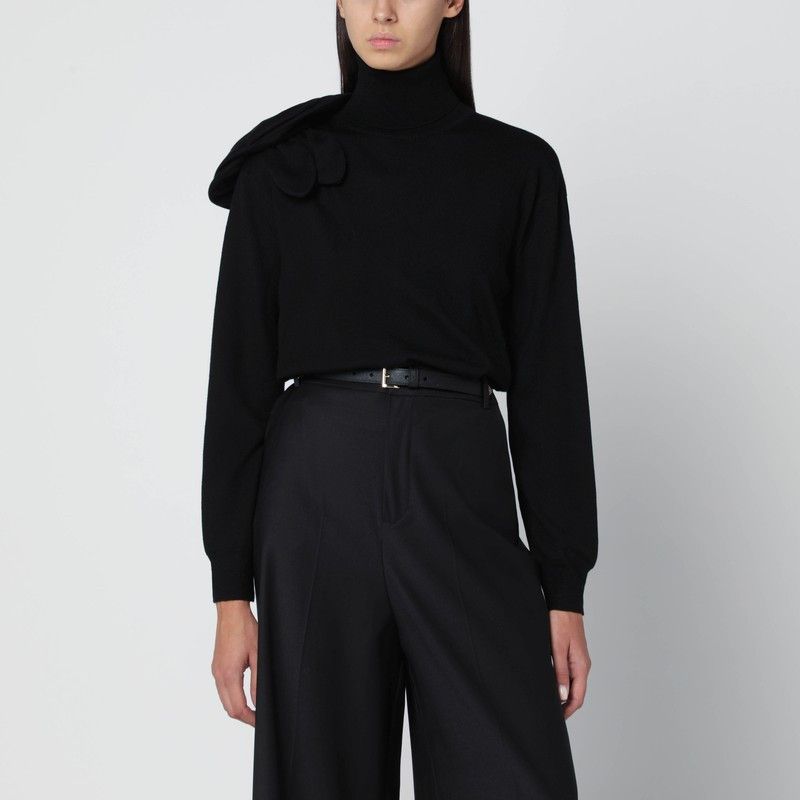 Moschino Black Turtleneck Sweater With Flower Detail