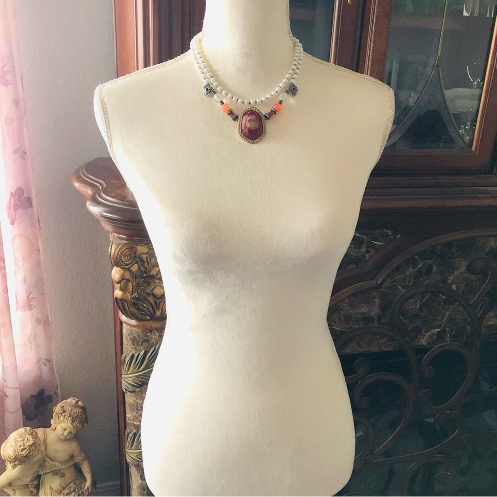 Handmade Handcrafted beaded Czech glass Pearl genuine ruby necklace Size ONE SIZE - 5 Thumbnail