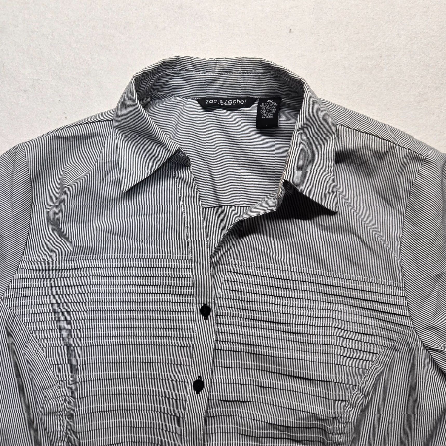 Vintage Zac & Rachel Shirt Button-Up Dress Gray 3/4 Sleeve Cotton Adult Women's Size 2X Size XXL / US 16-18 / IT 52-54 - 2 Thumbnail