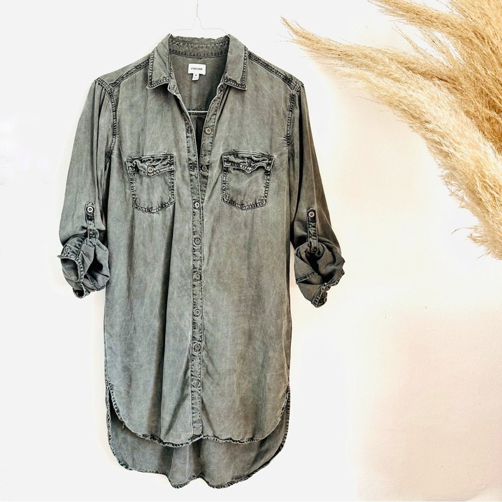 Urban Outfitters SNEAK Washed Black Grey Denim Button Mini Shirt Dress Tunic Size M / US 6-8 / IT 42-44 - 2 Thumbnail
