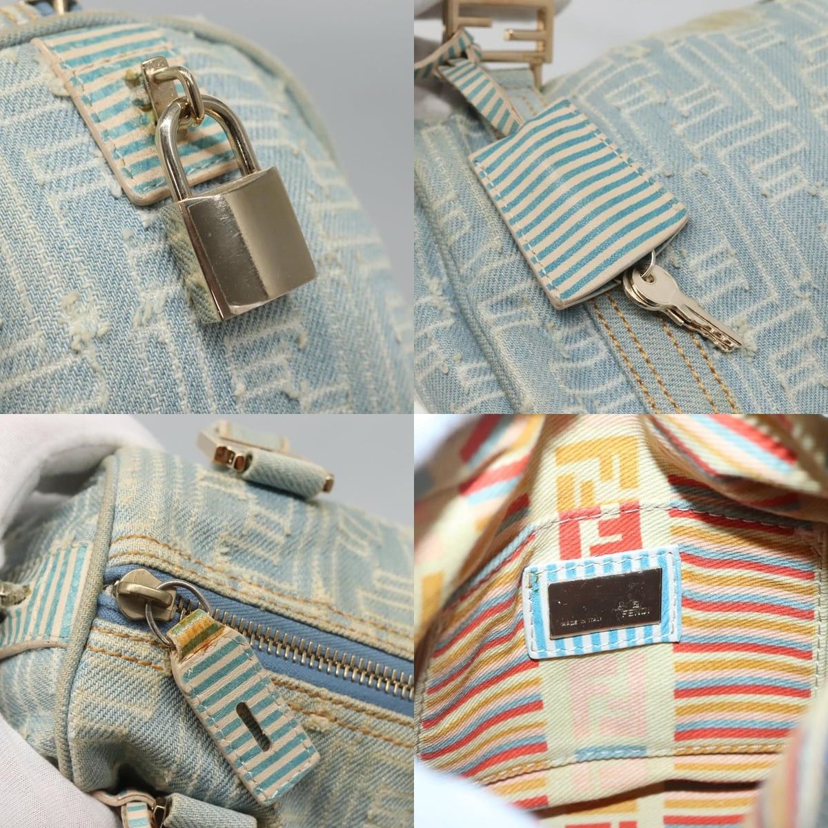 Fendi FENDI Zucca Canvas Hand Bag Light Blue Gold Size ONE SIZE - 11 Thumbnail