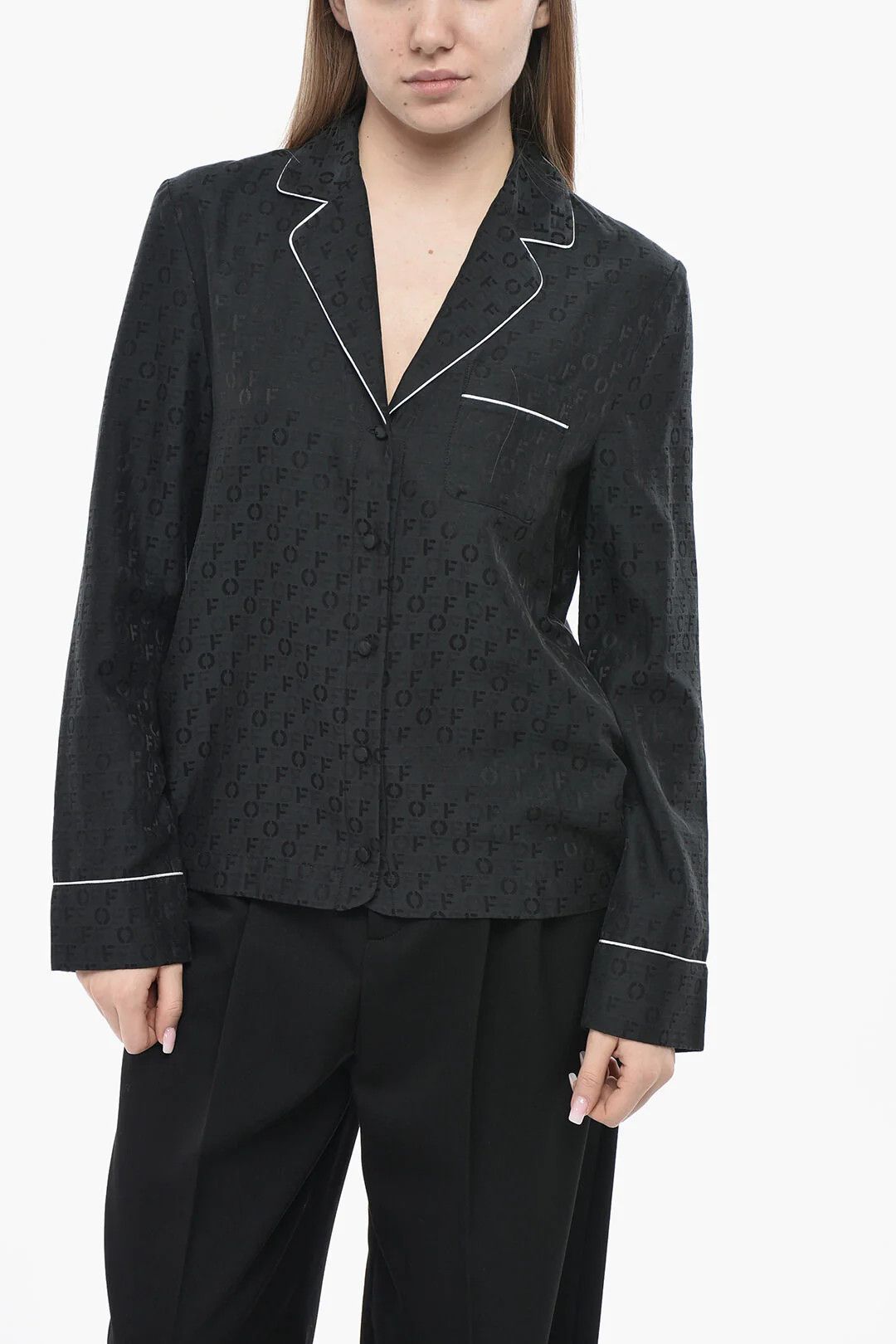 Off-White og1mm0426 Cotton Jacquard Shirt in Black Size S / US 4 / IT 40 - 1 Thumbnail